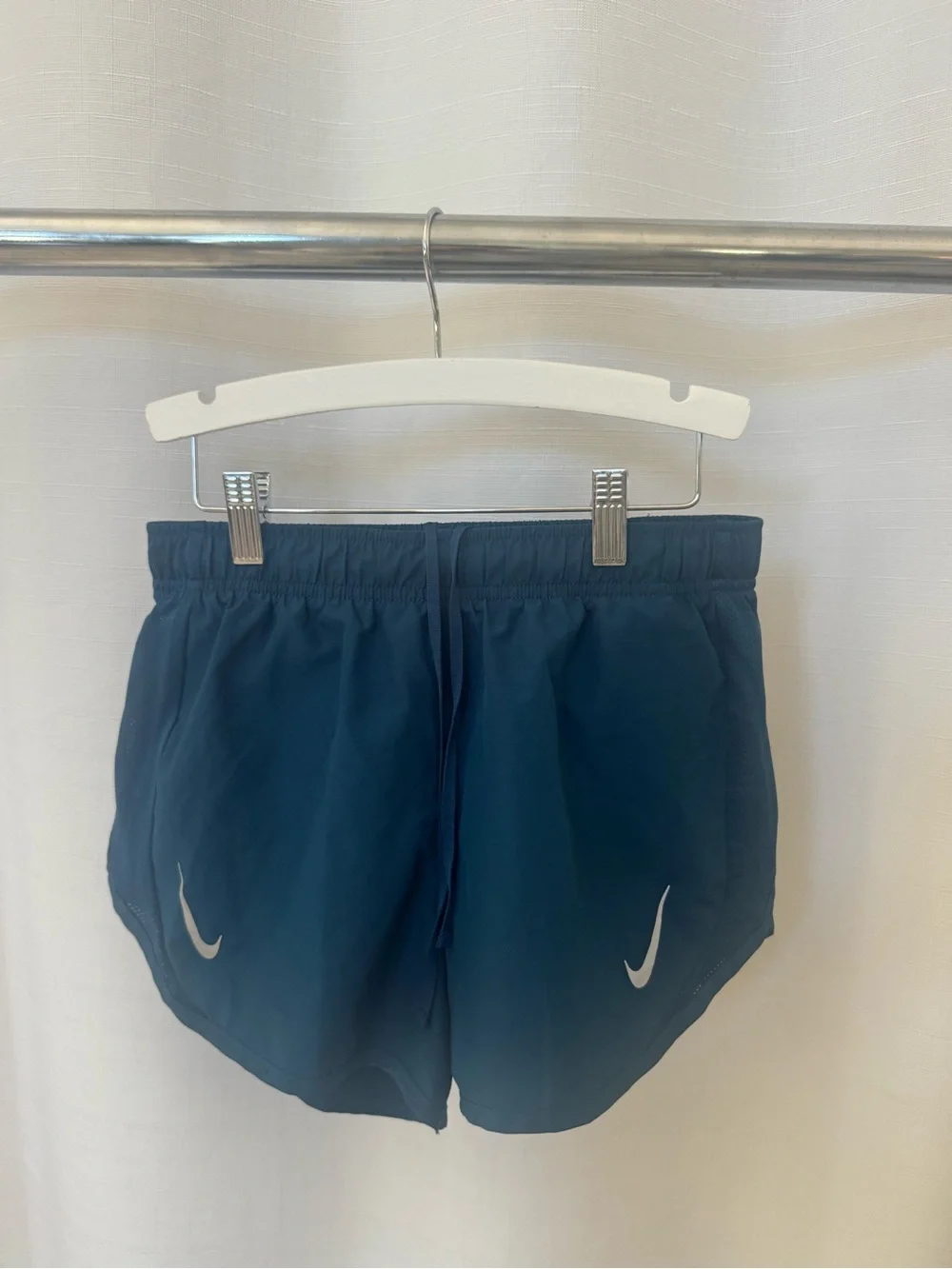 Nike Women’s Dark Blue Athletic Running Shorts with White Swooshes